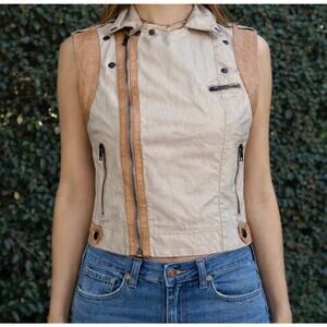 NWT Jakett New York Leather Sleeveless Moto Vest Jilli Jacket Tan Size XS